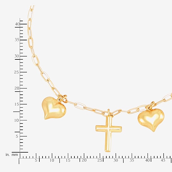 Gold Addiction Womens 10K Gold Cross Heart Charm Bracelet