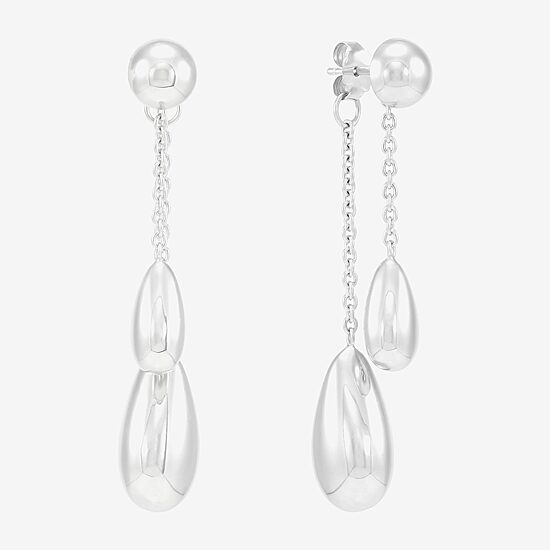 Womens Sterling Silver Circle Round Drop Earrings