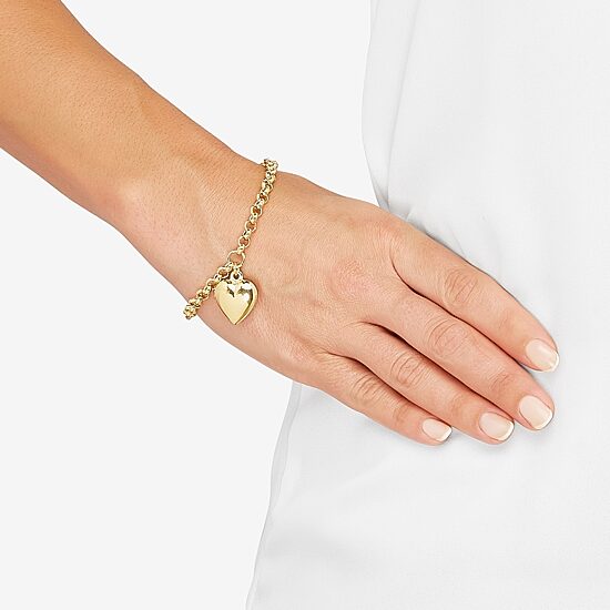 Made in Italy Womens 14K Gold Over Silver Heart Charm Bracelet