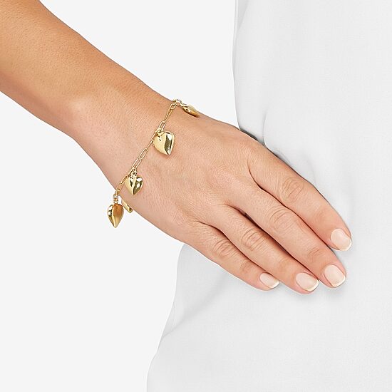 Made in Italy Womens 14K Gold Over Silver Heart Charm Bracelet