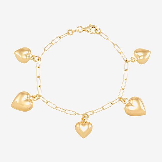 Made in Italy Womens 14K Gold Over Silver Heart Charm Bracelet