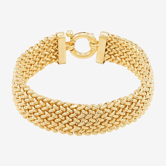 Made in Italy Womens 14K Gold Over Silver Semisolid Heart 7.5 Inch Link Bracelet
