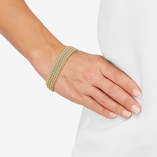 Made in Italy Womens 14K Gold Over Silver Semisolid Heart 7.5 Inch Link Bracelet