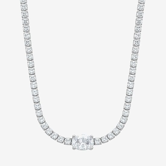 Diamonart Womens White Cubic Zirconia Sterling Silver 16 Inch Tennis Necklace