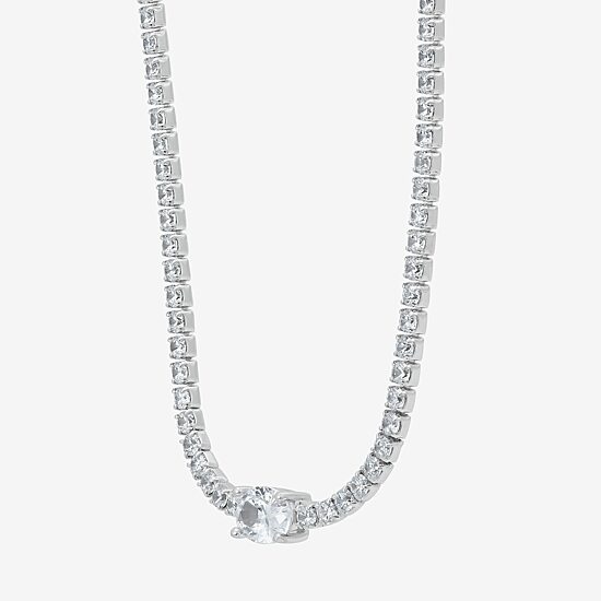Diamonart Womens White Cubic Zirconia Sterling Silver 16 Inch Tennis Necklace