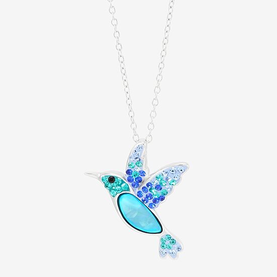 Womens Blue Crystal Sterling Silver 18 Inch Pendant Necklace
