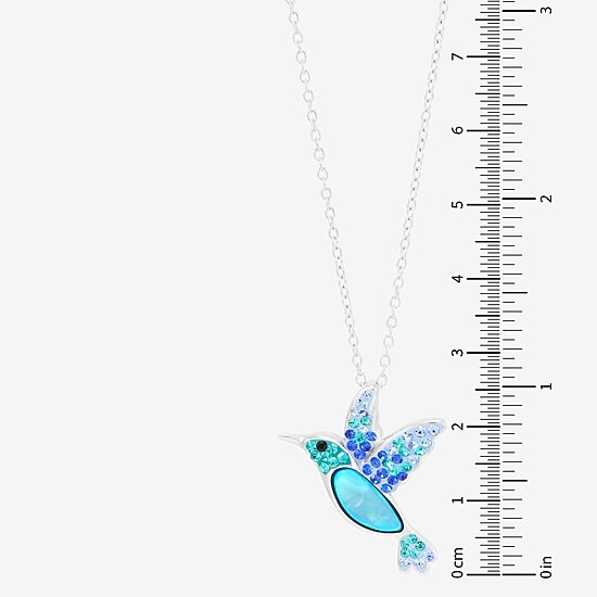 Womens Blue Crystal Sterling Silver 18 Inch Pendant Necklace
