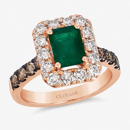 Le Vian® Grand Sample Sale™ Ring featuring 1 1/5 CT. Costa Smeralda Emeralds™ 3/4 CT. Nude Diamonds™ 1/2 CT. Chocolate Diamonds® set in 14K Strawberry Gold®