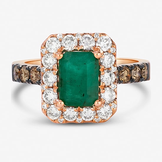 Le Vian® Grand Sample Sale™ Ring featuring 1 1/5 CT. Costa Smeralda Emeralds™ 3/4 CT. Nude Diamonds™ 1/2 CT. Chocolate Diamonds® set in 14K Strawberry Gold®