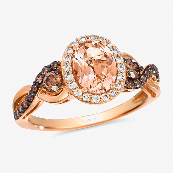 Le Vian® Ring featuring 7/8 CT. Peach Morganite™ 3/8 CT. Chocolate Diamonds® 1/6 CT. Nude Diamonds™ set in 14K Strawberry Gold®