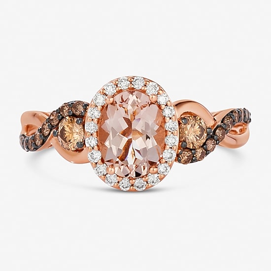 Le Vian® Ring featuring 7/8 CT. Peach Morganite™ 3/8 CT. Chocolate Diamonds® 1/6 CT. Nude Diamonds™ set in 14K Strawberry Gold®