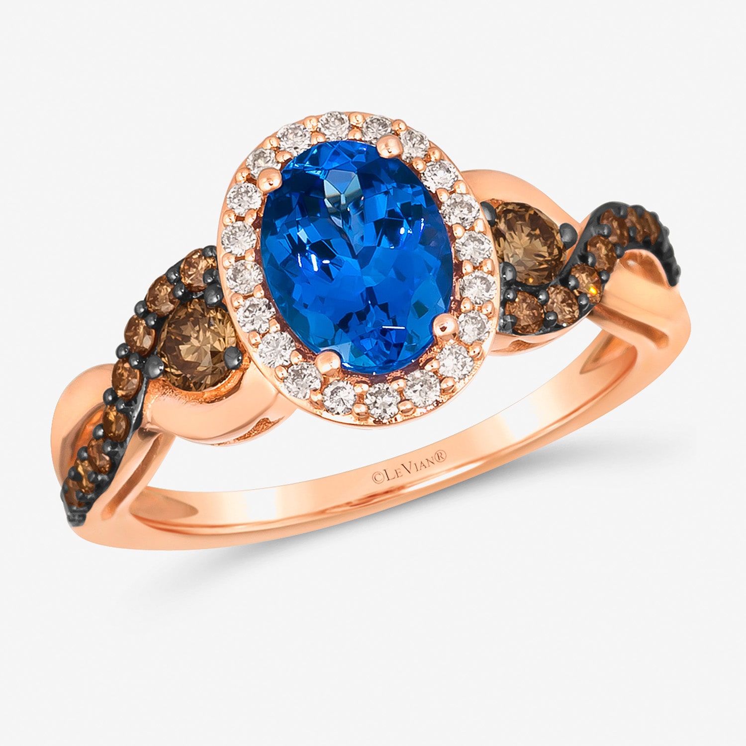 Le Vian® Ring featuring 1 CT. Blueberry Tanzanite® 3/8 Chocolate Diamonds® 1/6 Nude Diamonds™ set 14K Strawberry Gold®