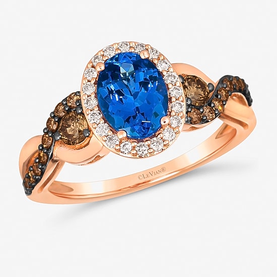 Le Vian® Ring featuring 1 CT. Blueberry Tanzanite® 3/8 CT. Chocolate Diamonds® 1/6 CT. Nude Diamonds™ set in 14K Strawberry Gold®