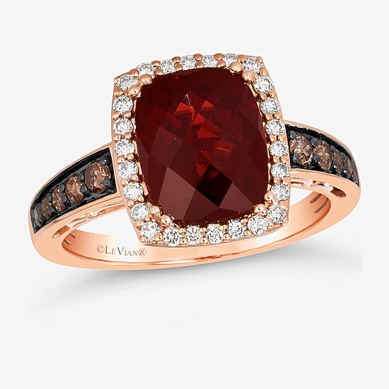 Le Vian® Ring featuring 3 5/8 CT. Pomegranate Garnet™ 1/4 CT. Chocolate Diamonds® 1/4 CT. Nude Diamonds™ set in 14K Strawberry Gold®