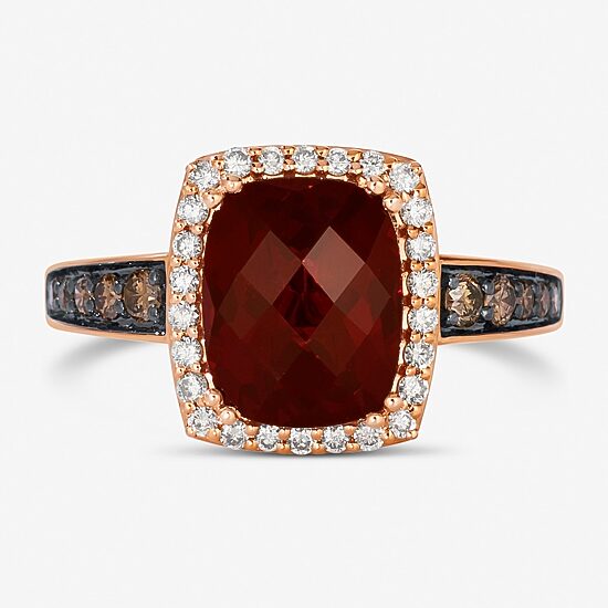 Le Vian® Ring featuring 3 5/8 CT. Pomegranate Garnet™ 1/4 CT. Chocolate Diamonds® 1/4 CT. Nude Diamonds™ set in 14K Strawberry Gold®