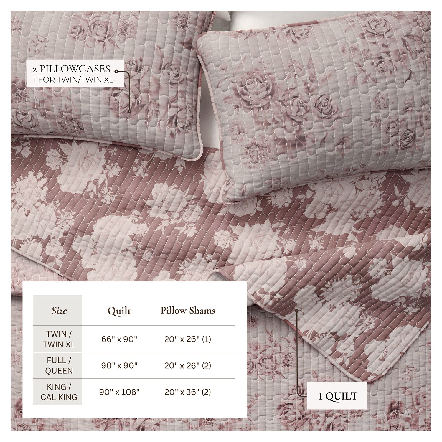 Linery Boho Floral With Scalloped Detail Cotton Reversible Quilt Set