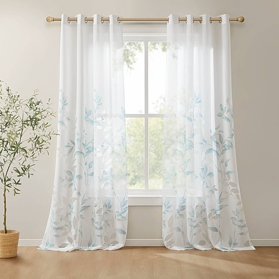 Madison Park Vera Burnout Printed Grommet Top Sheer Set of 2 Curtain Panel