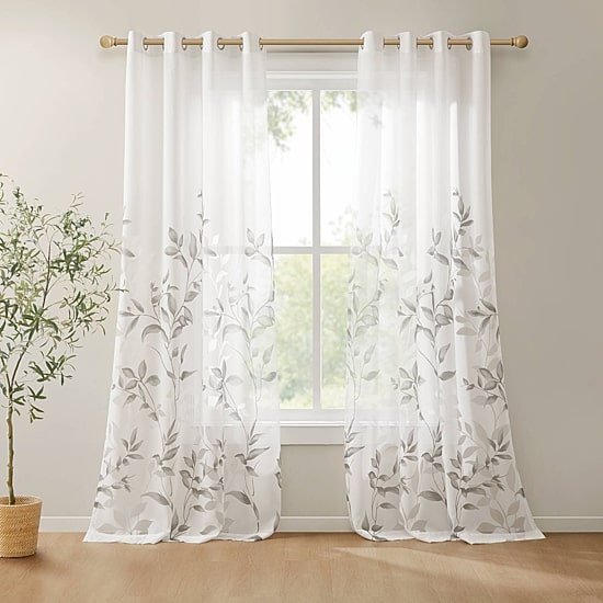 Madison Park Vera Burnout Printed Grommet Top Sheer Set of 2 Curtain Panel