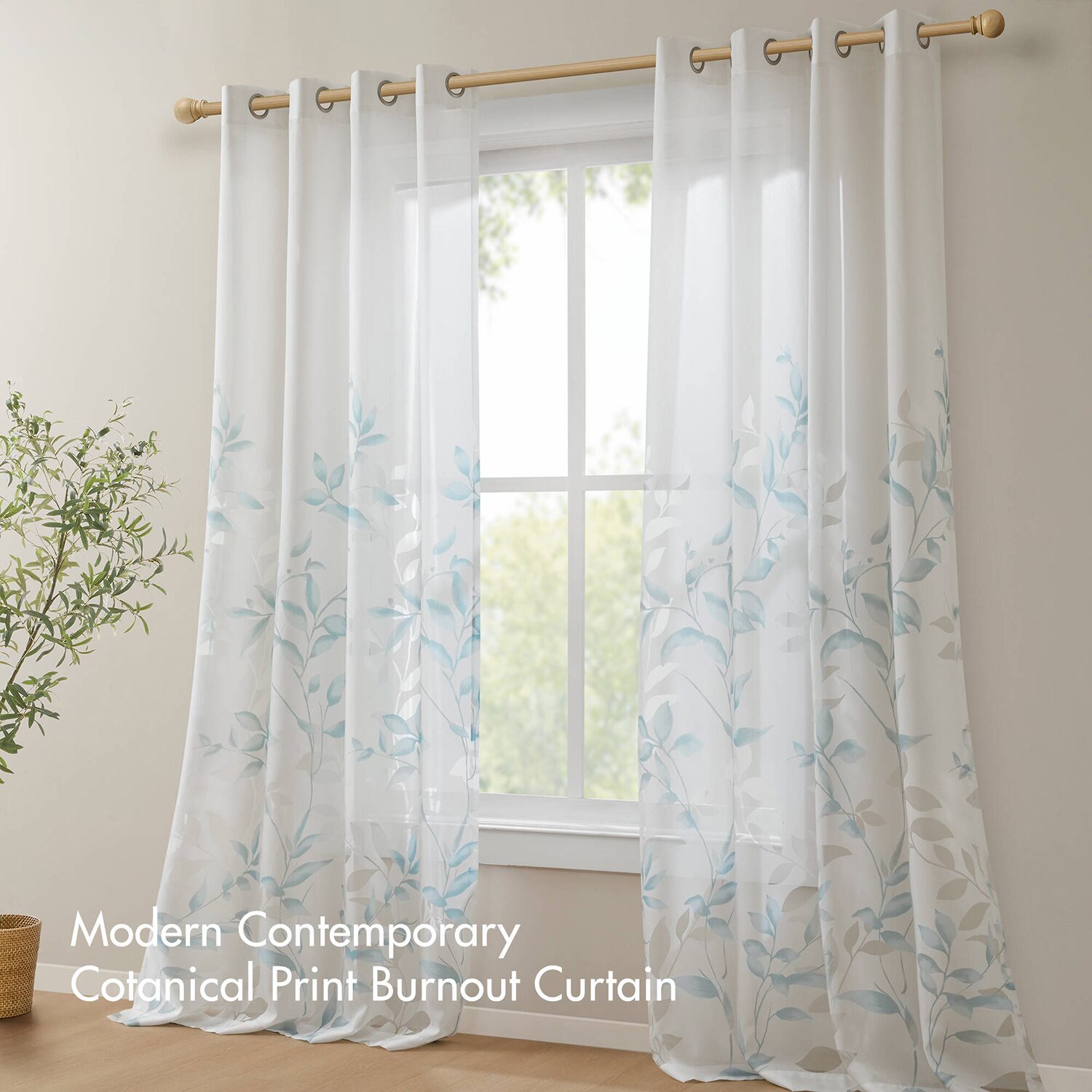 Madison Park Vera Burnout Printed Grommet Top Sheer Set of 2 Curtain Panel