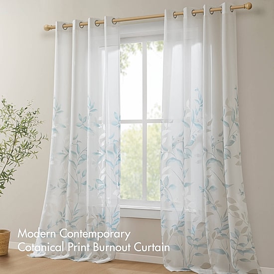 Madison Park Vera Burnout Printed Grommet Top Sheer Set of 2 Curtain Panel