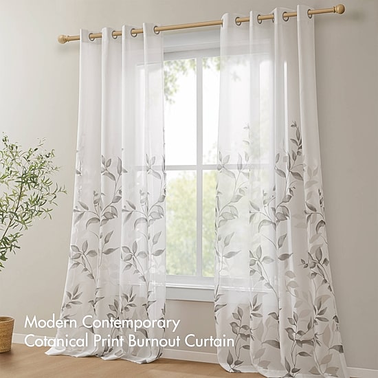 Madison Park Vera Burnout Printed Grommet Top Sheer Set of 2 Curtain Panel