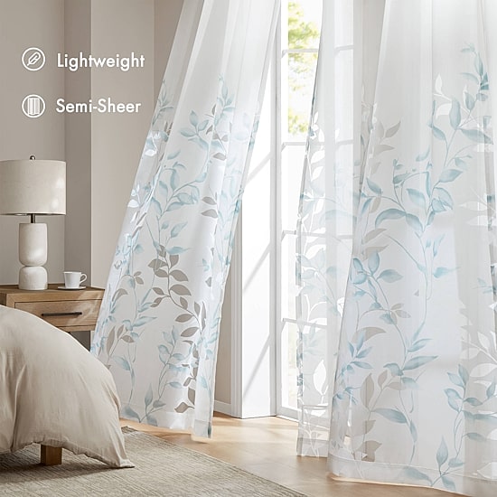 Madison Park Vera Burnout Printed Grommet Top Sheer Set of 2 Curtain Panel