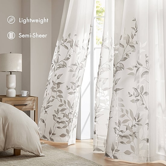Madison Park Vera Burnout Printed Grommet Top Sheer Set of 2 Curtain Panel