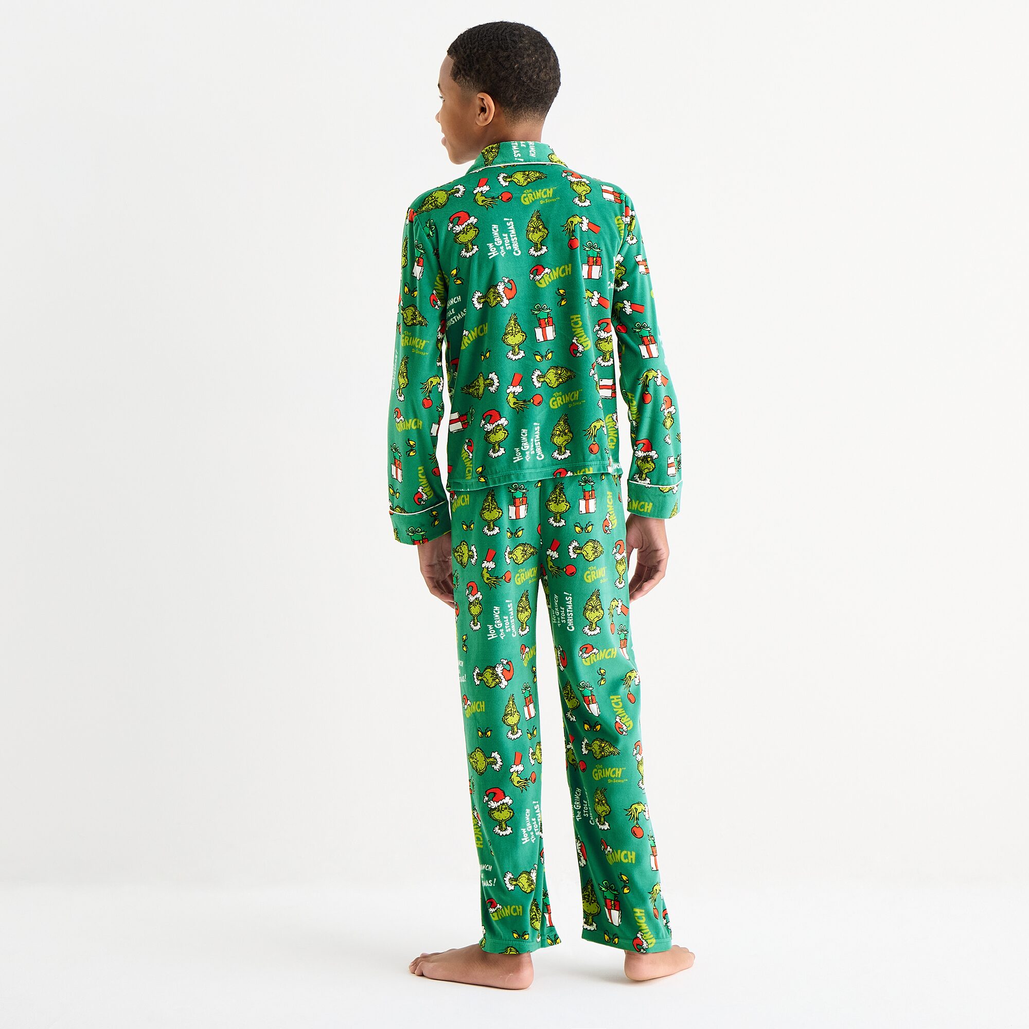 Little & Big Kid Unisex Dr. Seuss Grinch Velour V-Neck Long Sleeve 2-pc. Matching Family Pajama Set