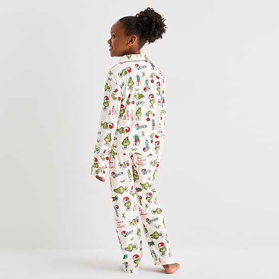 Little & Big Kid Unisex Dr. Seuss Grinch Velour V-Neck Long Sleeve 2-pc. Matching Family Pajama Set