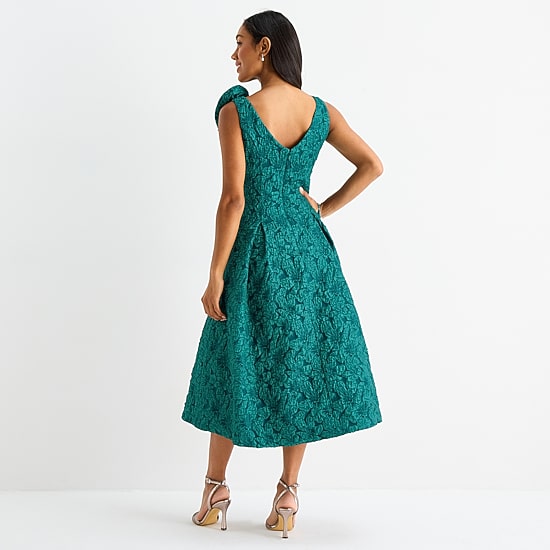 Brianna Milay Womens Midi Round Neck Sleeveless Applique Fit + Flare Dress