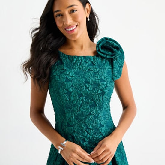 Brianna Milay Womens Midi Round Neck Sleeveless Applique Fit + Flare Dress