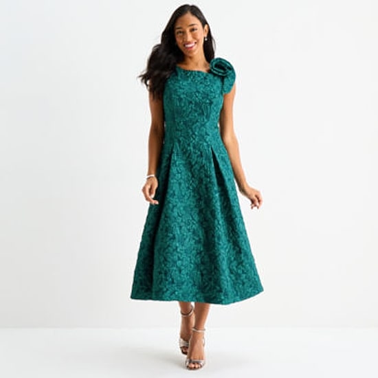 Brianna Milay Womens Midi Round Neck Sleeveless Applique Fit + Flare Dress