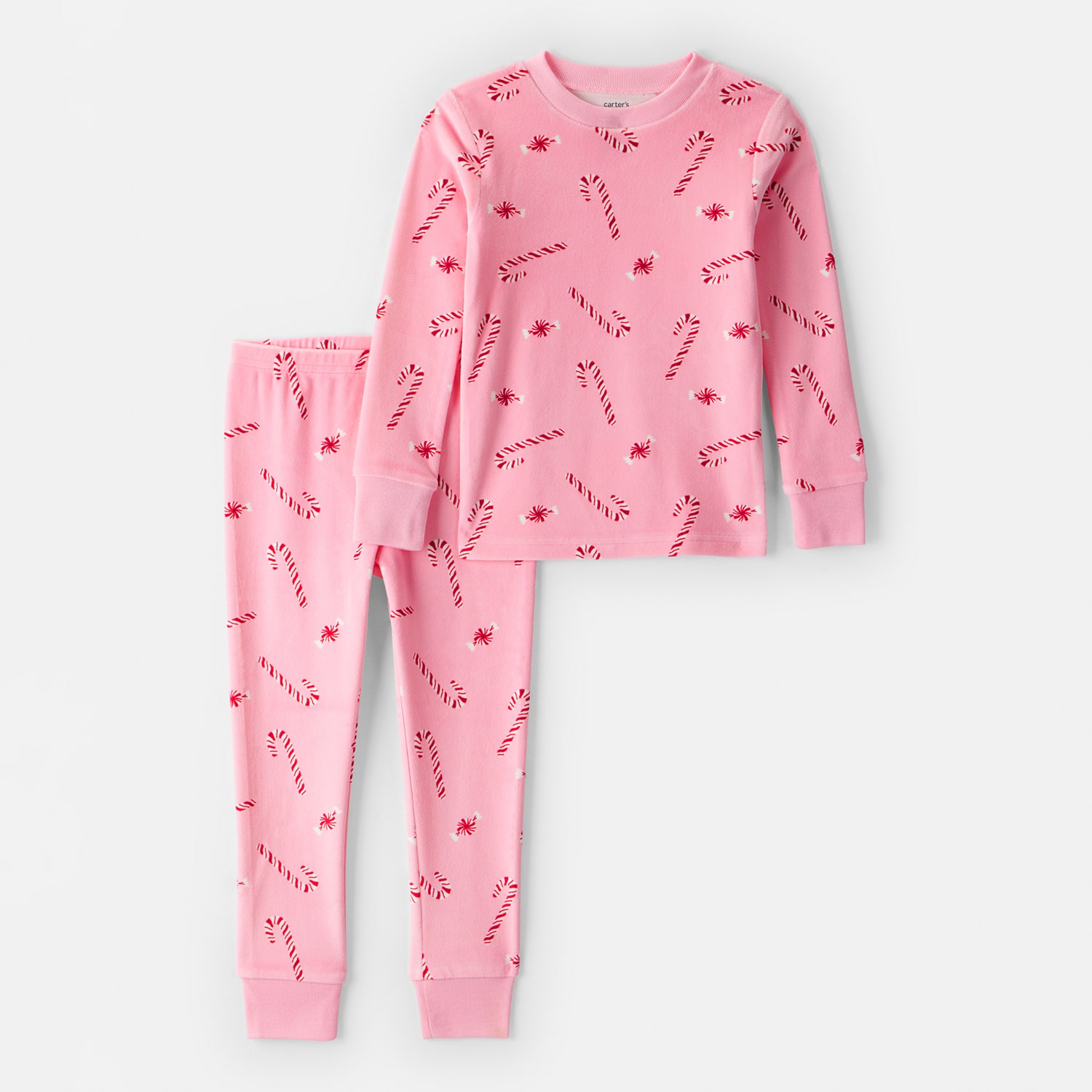 Carter's Family Matching Candy Cane Toddler Girls Velour Round Neck Long Sleeve 2-pc. Matching Family Pajama Set