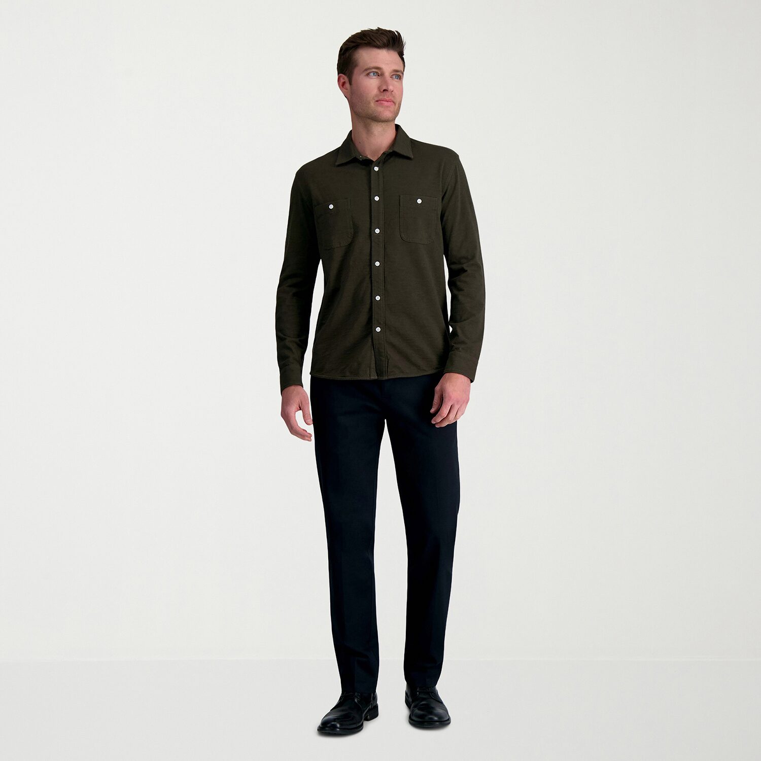 Haggar Wrinkle Free Performance Khaki Mens Straight Fit Flat Front Pant