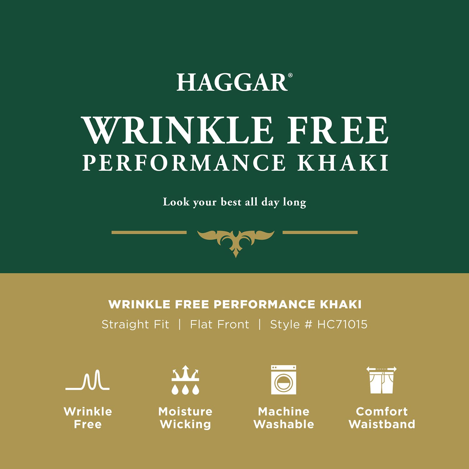 Haggar Wrinkle Free Performance Khaki Mens Straight Fit Flat Front Pant