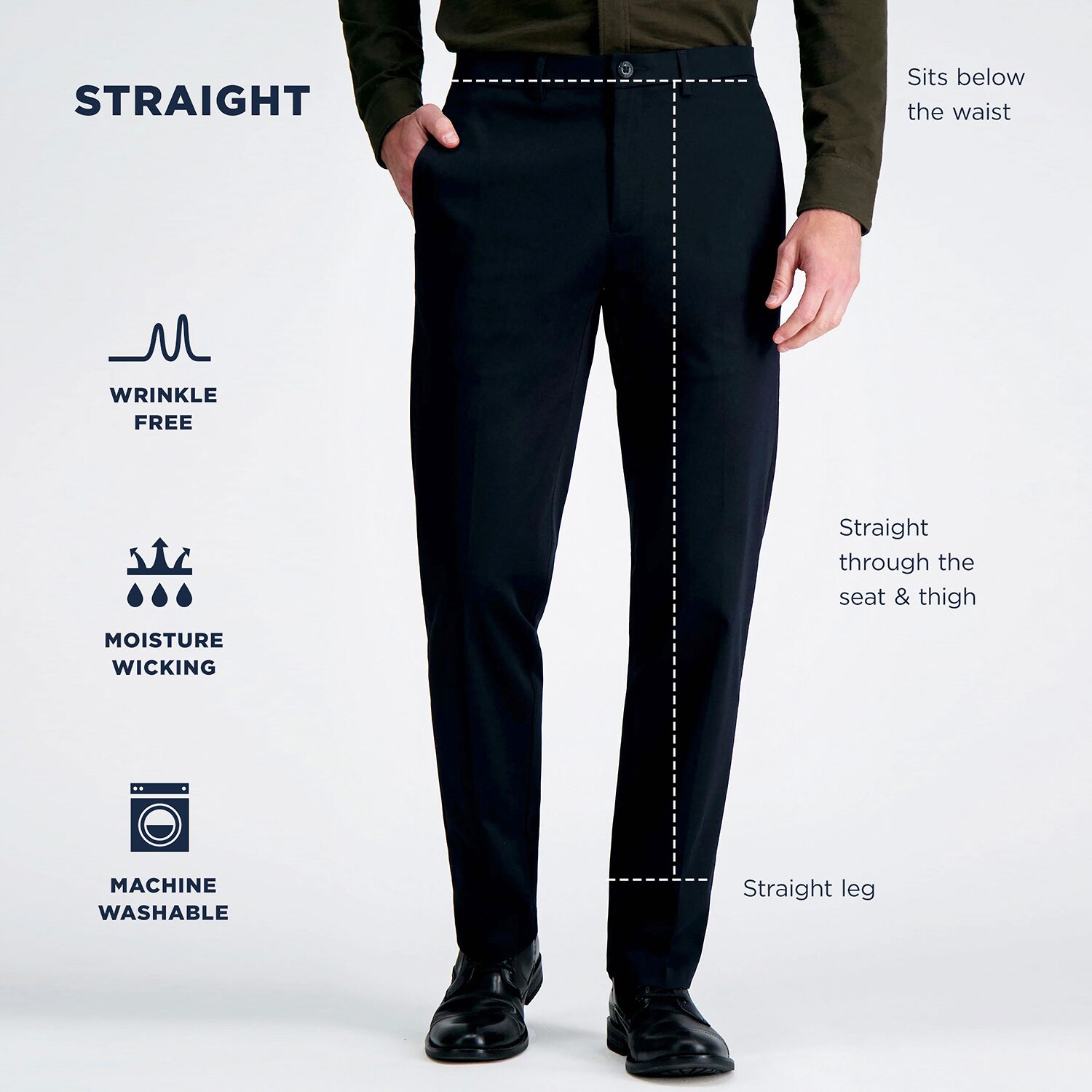 Haggar Wrinkle Free Performance Khaki Mens Straight Fit Flat Front Pant