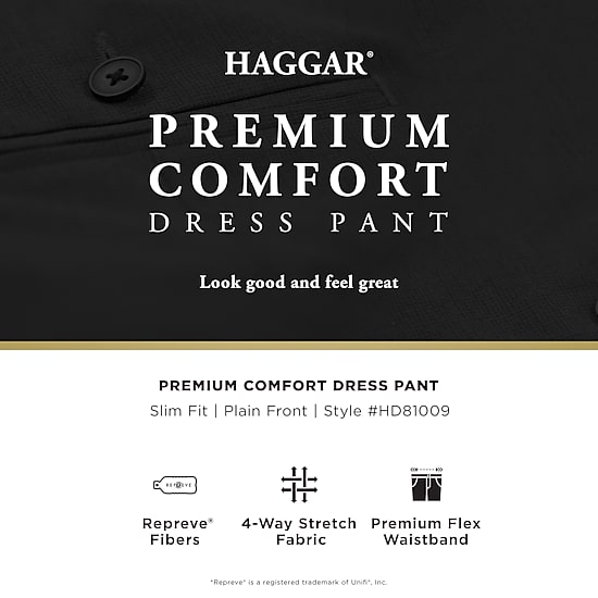 Haggar Premium Comfort Melange Broken Twill Mens Slim Fit Dress Flat Front Pant