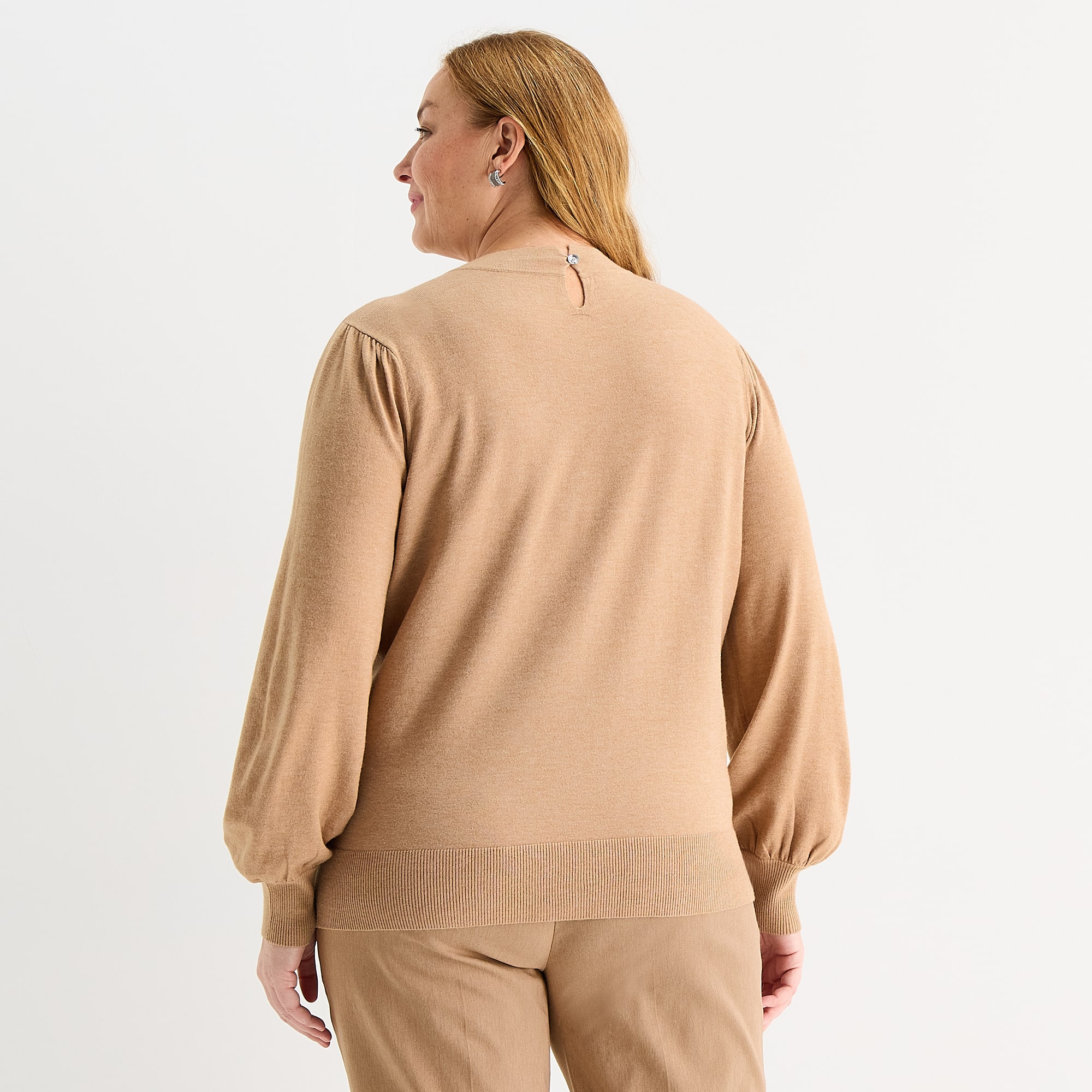 Liz Claiborne Plus Womens Crew Neck Embellished Long Sleeve Pullover Sweater