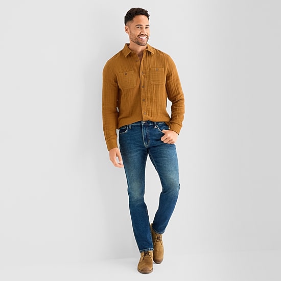 St. John's Bay Double Cloth Mens Long Sleeve Classic Fit Button-Down Shirt