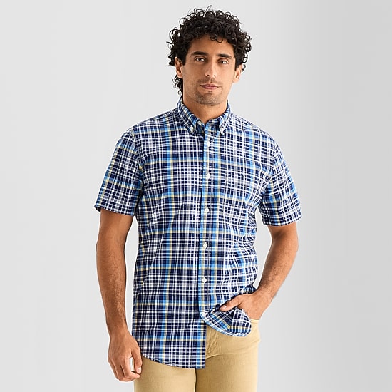 St. John's Bay Stretch Poplin Mens Short Sleeve Slim Fit Button-Down Shirt