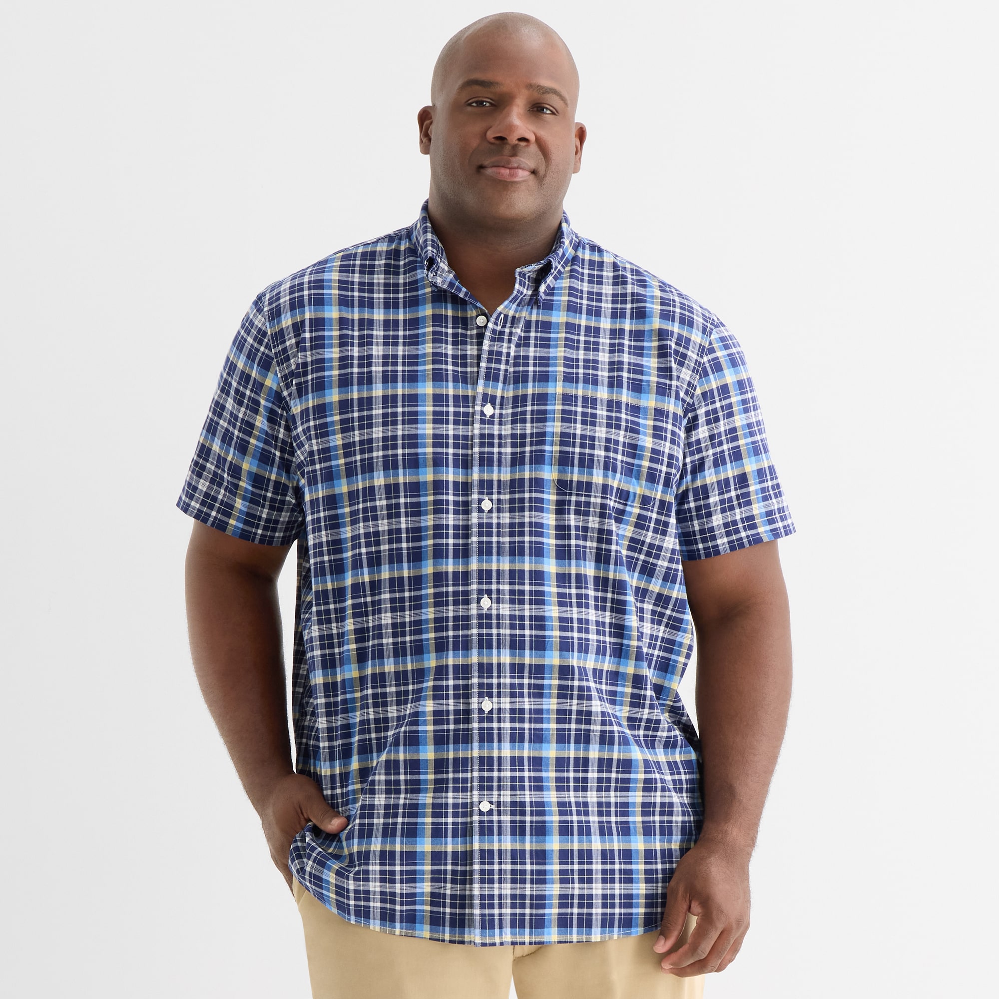 St. John's Bay Everyday Stretch Mens Short Sleeve Classic Fit Big and Tall Button-Down Shirt