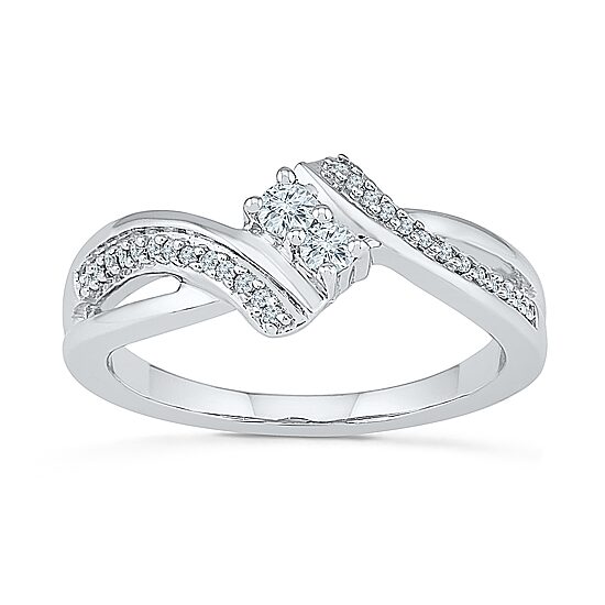 Womens 2MM 1/5 CT. Natural White Diamond 10K Gold Bypass  Band