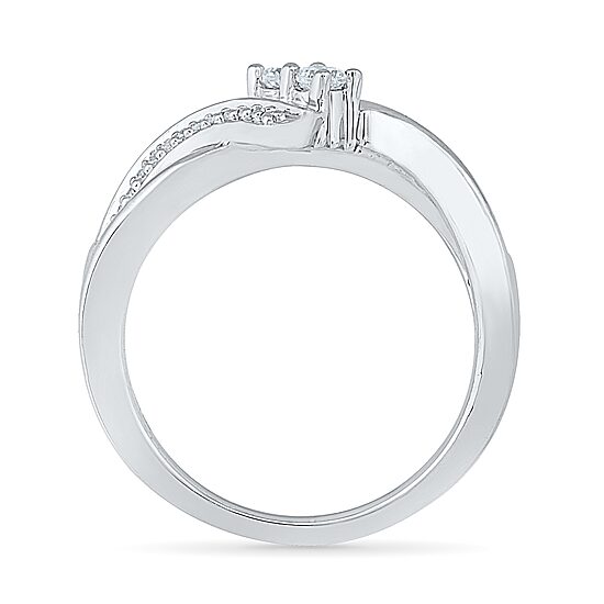 Womens 2MM 1/5 CT. Natural White Diamond 10K Gold Bypass  Band