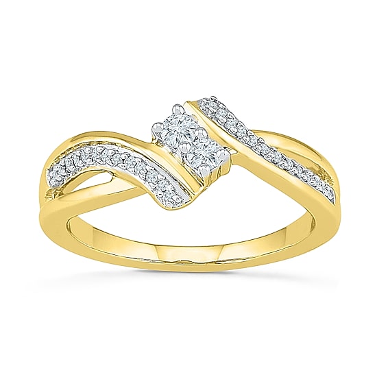 Womens 1/5 CT. Natural White Diamond 10K Gold Cocktail Ring
