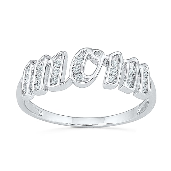 "Mom" Womens 2MM 1/8 CT. T.W. Natural White Diamond 10K Gold Band