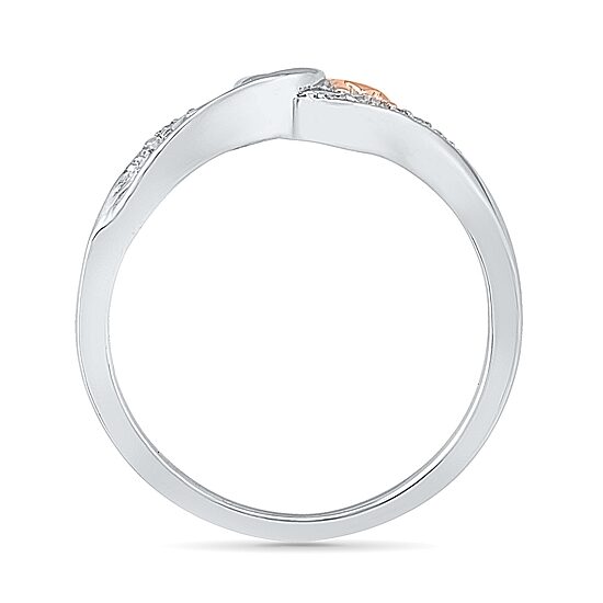 "Mom" Womens 2MM Diamond Accent Natural White Diamond 10K Gold Heart Band