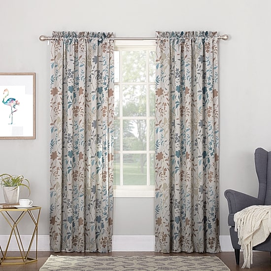 Sun Zero Emory Botanical Print Rod Pocket Energy Saving Light-Filtering Single Curtain Panel