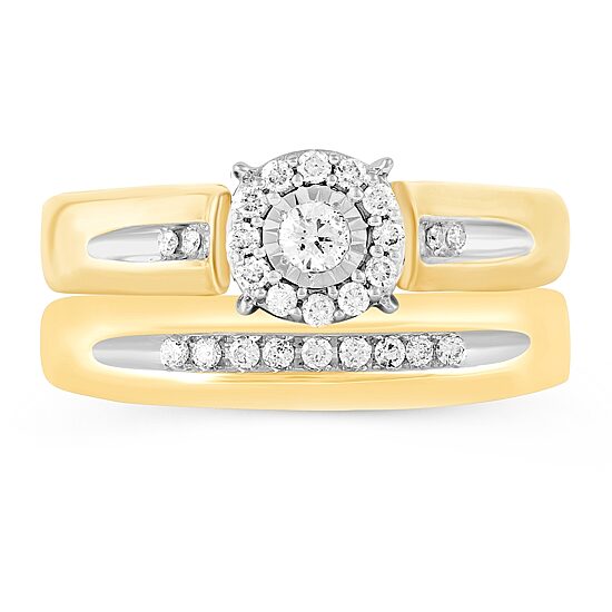 Womens 1/4 CT. T.W. Natural Diamond 10K Gold Round Side Stone Halo Bridal Set