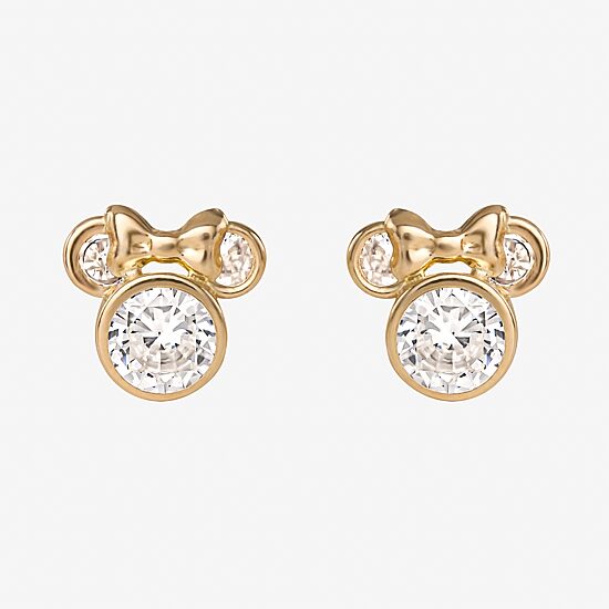 Cubic Zirconia 14K Gold 8.7mm Minnie Mouse Stud Earrings
