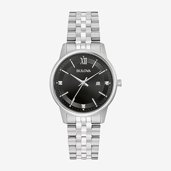 Bulova Classic Womens Crystal Accent Silver Tone Stainless Steel Bracelet Watch 96p226